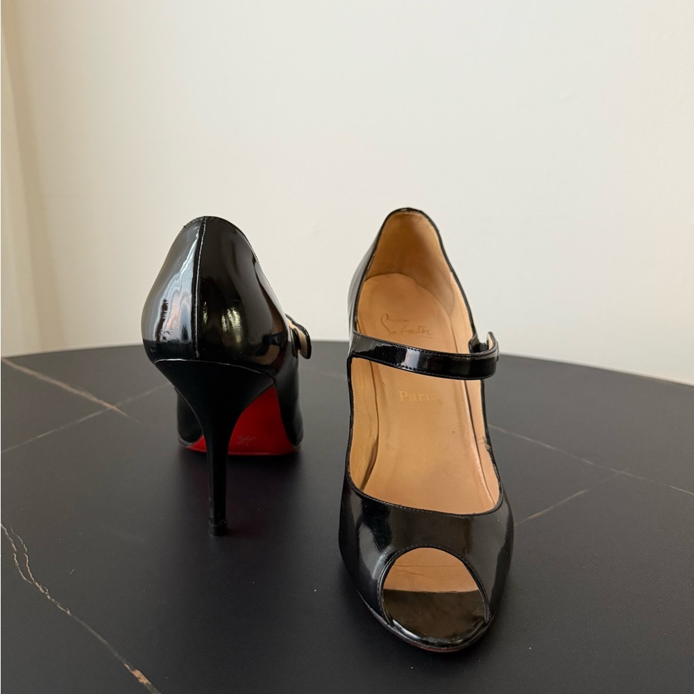 Christian Louboutin Black Peep-Toe Mary Jane Heels 40
